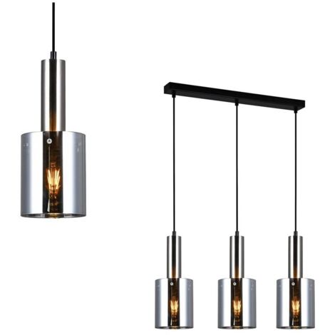 Italux Sardo - Lámpara colgante moderna de níquel satinado 3 luces con pantalla ahumada, E27