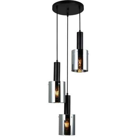 Italux Sardo - Lámpara colgante moderna negra 3 luces con vidrio, pantalla ahumada, E27