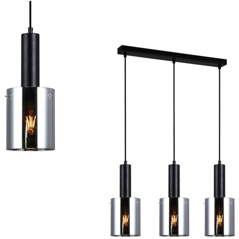 Italux Sardo - Lámpara colgante moderna negra con 3 luces y pantalla ahumada, E27