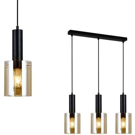 Italux Sardo - Modern Hanging Pendant Black 3 Light mit Bernsteinfarbton, E27