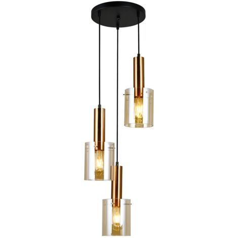 Italux Sardo - Moderne hängende Anhänger Messing 3 Licht mit Bernsteinschirm, E27