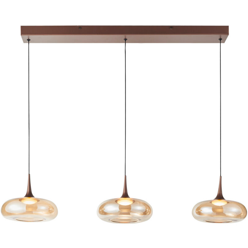 Italux Tenele Suspension de bar en cuivre avec abat-jour en verre ambré, lumière chaude 3000K, intensité variable sur 3 niveaux, 3 LED Italux Tenele Suspension de bar en cuivre avec abat-jour en verre ambré, lumière chaude 3000K, intensité variable sur 3 niveaux, 3 LED