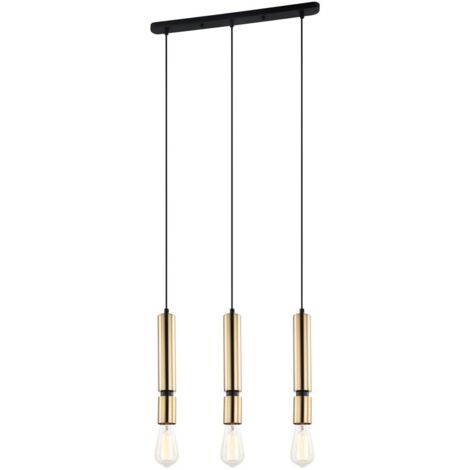 Italux Torla - Modern Hanging Pendant Black 3 Light mit Messingschirm, E27 Dimmbar