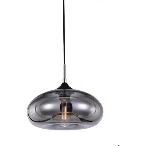 Italux Valio - Suspension industrielle et rétro noire 1 lumière avec abat-jour en verre foncé, E27