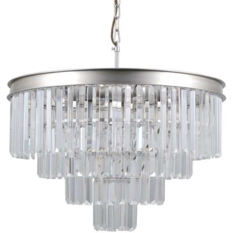 Italux Verdes - Lámpara colgante de plata con 8 luces y pantalla de cristal, E14