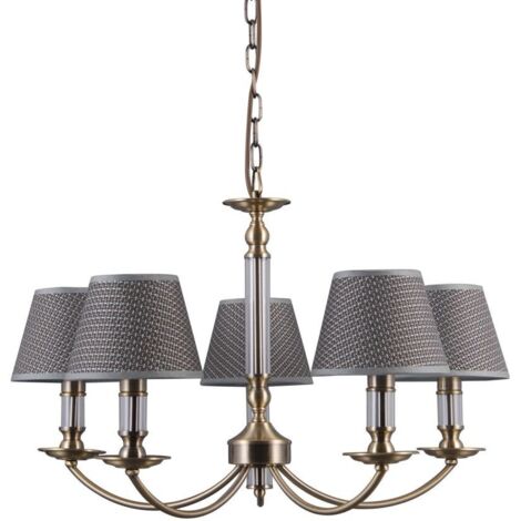 Italux Zanobi - Suspension classique à 5 lumières, bronze antique, abat-jour gris, E14