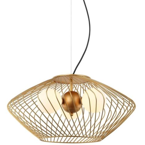 Italux Zeno - Pendentif suspendu moderne doré à 3 lumières avec or, abat-jour blanc, G9