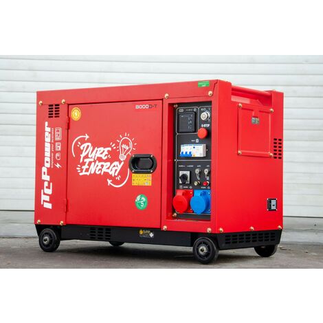 Itc Power – Groupe électrogène 6300W Diesel insonorisé 230V/400V – Monophasé et triphasé – Autonomie 12h – Idéal pour installations solaires - 8000D-T