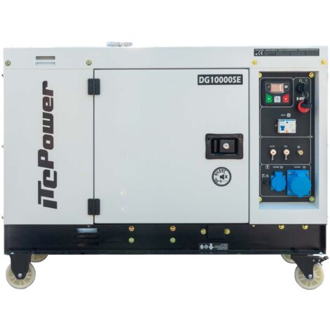 Itc Power – Groupe électrogène 8,5 kW Diesel monophasé – Moteur 4 temps à injection directe – Régulation AVR – 225 kg – Autonomie 10h à 50% de charge - DG10000SE
