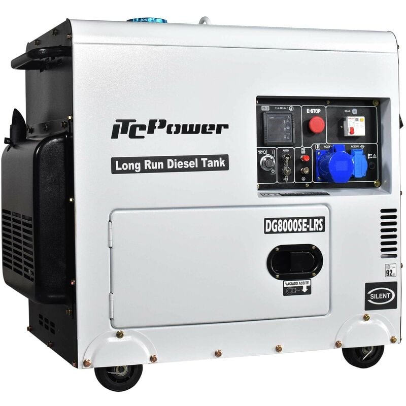 ITC Power Groupe électrogène diesel monophasé 6300W pour installations solaires DG8000SE-LRS