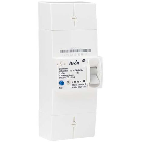 Itron – Disjoncteur bipolaire 15/45A 230V – Type sélectif avec retard de déclenchement – Protection circuits électriques – Installation monophasée