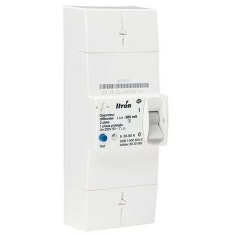 Itron – Disjoncteur bipolaire 400021 2P 60-90A – Diff 500mA – Sélectif SDB II 500 – Protection contre surcharges et courts-circuits