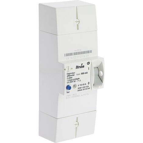 Itron – Disjoncteur d'abonné monophasé 15/45A 230V – Instantané 500mA – Conforme NF C 62 411 – Protection des installations électriques