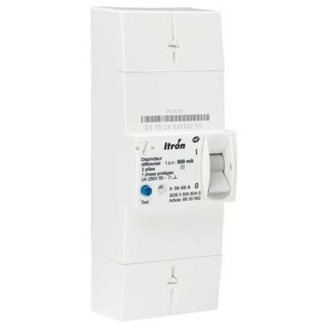 Itron – Disjoncteur bipolaire 400020 2P 60A – Différentiel sélectif 500 mA – Protection circuits électriques – Raccordement facile - DIFF 500 MA