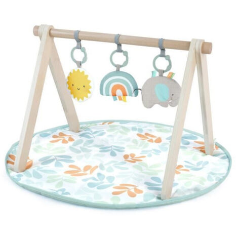 ITY de INGENUITY Sun Valley alfombra de juego con arco de juego de madera, 3 juguetes removibles, plegable, desde el nacimiento