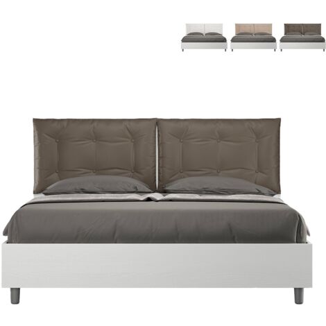 Ityhome - Egos Annalisa Doppelbett 160x190 aus weißer Esche mit Kissen aus Kunstleder in Cappuccino