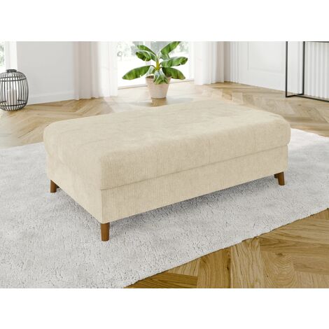 Ivar - Hocker mit Braun Holzfüßen im skandinavischen Stil aus Beige Chenille-Stoff