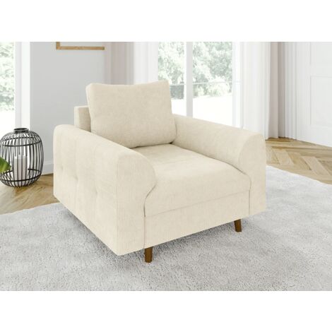 Ivar - Sessel mit Braun Holzfüßen im skandinavischen Stil aus Beige Chenille-Stoff