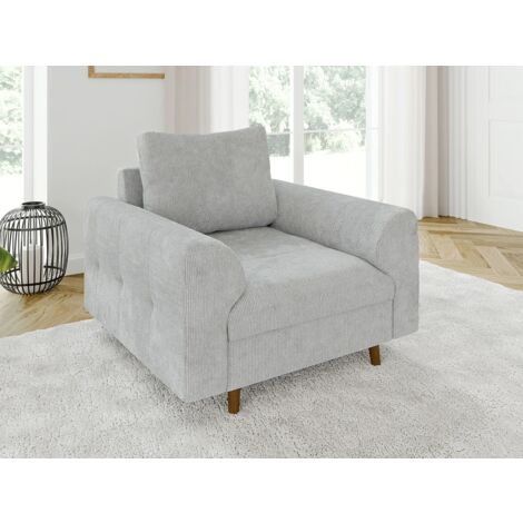 Ivar - Sessel mit Braun Holzfüßen im skandinavischen Stil aus Hellgrau Chenille-Stoff