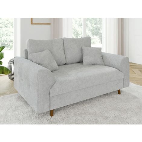 S-STYLE MÖBEL Ivar - Sofa 2 sitzer mit Braun Holzfüßen im skandinavischen Stil aus Hellgrau Chenille-Stoff