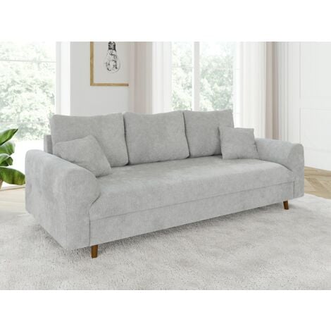 S-STYLE MÖBEL Ivar - Sofa 3 sitzer mit Braun Holzfüßen im skandinavischen Stil aus Hellgrau Chenille-Stoff