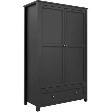 Ives 2 Door Wardrobe - Engineered Wood/Metal - L55 x W118 x H191 cm - Black/Antique Brass