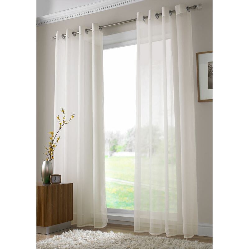 Ivory Eyelet Ring Top Voile Curtain Panel 90' Drop