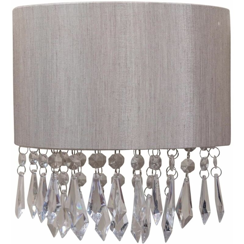 Jewelled Silver Grey Fabric Fabric Wall Light With Clear Beaded Crystal Style Strings