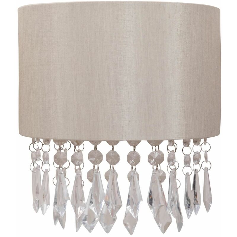 First Choice Lighting - Jewelled Pale Gold Fabric Wall Light With Clear Beaded Crystal Style Strings