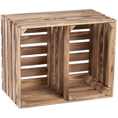 iWerk Holzkiste Geflammt mit Mittelbrett 50 x 40 x 30 cm Aufbewahrungsboxen