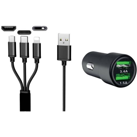 IWH Caricabatterie per auto dual USB 3IN1 12/24V Portata massima corrente=3.4 A 12/24 V