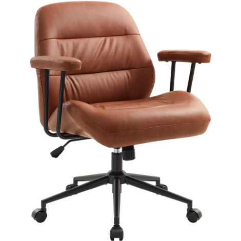 IWMH Bürostuhl, Ergonomisch Drehstuhl mit abnehmbarer Armlehnen, Höhenverstellbar PU-Leder Stuhl für Schreibtisch Schminktisch Homeoffice - Braun