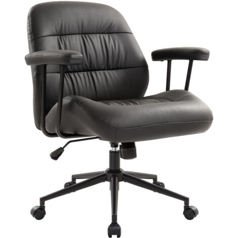 IWMH Bürostuhl, Ergonomisch Drehstuhl mit abnehmbarer Armlehnen, Höhenverstellbar PU-Leder Stuhl für Schreibtisch Schminktisch Homeoffice - Schwarz