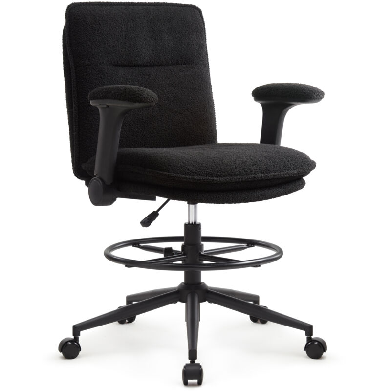 IWMH Chaise de Bureau avec Roulettes, Fauteuil Réglable en Hauteur avec Anneau Repose-pieds et Accoudoirs Pliables, Siege pour Bureau Chambre Salon