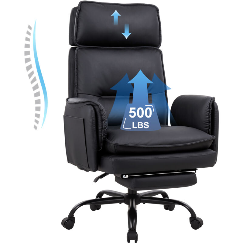 Iwmh - Chaise de bureau, fauteuil de bureau en cuir pu avec appui-tête et repose-pieds, siege ergonomique avec accoudoirs, canapé réglable en hauteur