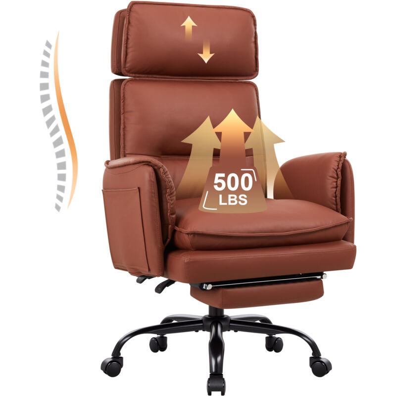Iwmh - Chaise de bureau, fauteuil de bureau en cuir pu avec appui-tête et repose-pieds, siege ergonomique avec accoudoirs, canapé réglable en hauteur
