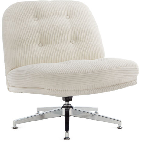 IWMH Dick Bürostuhl, Cordstoff Drehstuhl ohne Armlehnen und Rollen, Stuhl für Schlafzimmer, Wohnzimmer, Frisiertisch
 - Weiß