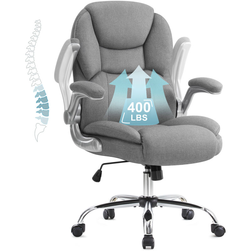 Iwmh - Fauteuil de Bureau Ergonomique, Chaise Bureau avec Large Assise rembourrée, Siège de Bureau Inclinable Hauteur Réglable - Tissue - Gris