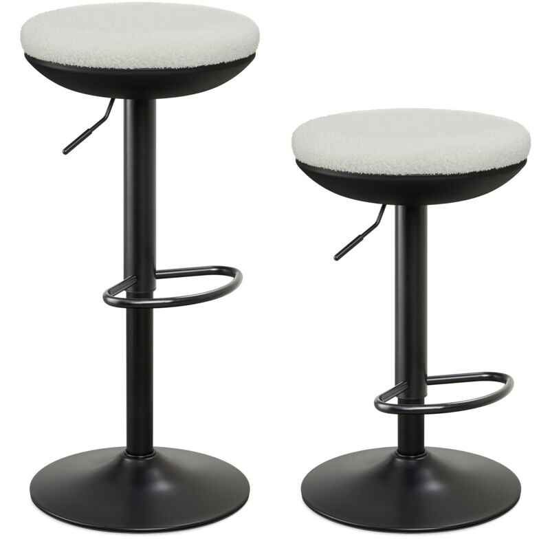 Iwmh - Lot de 2 Tabourets de Bar, Tabouret de Bar Rond Sans Dossier à Hauteur Réglables, Convient aux Cuisines, Restaurants, Bars et Cafés - Blanc
