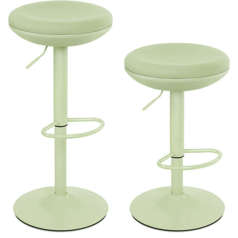 Iwmh - Lot de 2 Tabourets de Bar, Tabouret de Bar Rond Sans Dossier à Hauteur Réglables, Convient aux Cuisines, Restaurants, Bars et Cafés - Vert