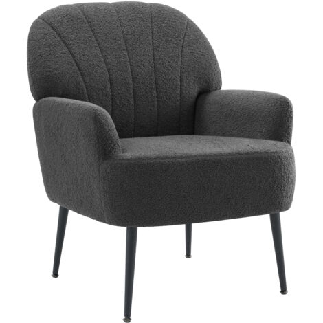 IWMH Single Armchair, Reading Armchair with Armrests, Retro Lounge Cocktail Chair, Armchair with Metal Legs - Teddy Fabric - Gray