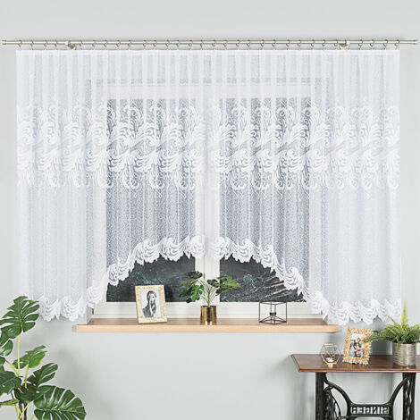 IWONA - Cortina jacquard confeccionada con corte en la parte inferior - 500x160 cm - blanco