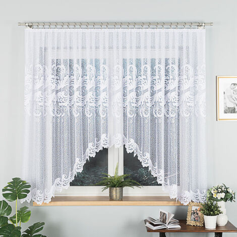 IWONA - Tenda jacquard pronta all'uso con taglio in basso - 400x160 cm - bianco