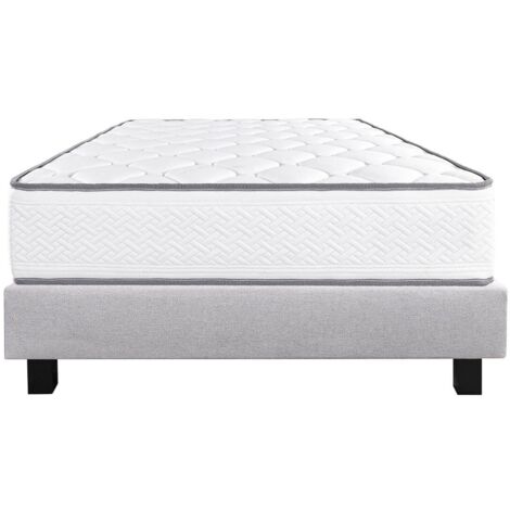IZAC - Ensemble Matelas Mousse Ep.20cm + Sommier Tapissier Gris 140x200 cm