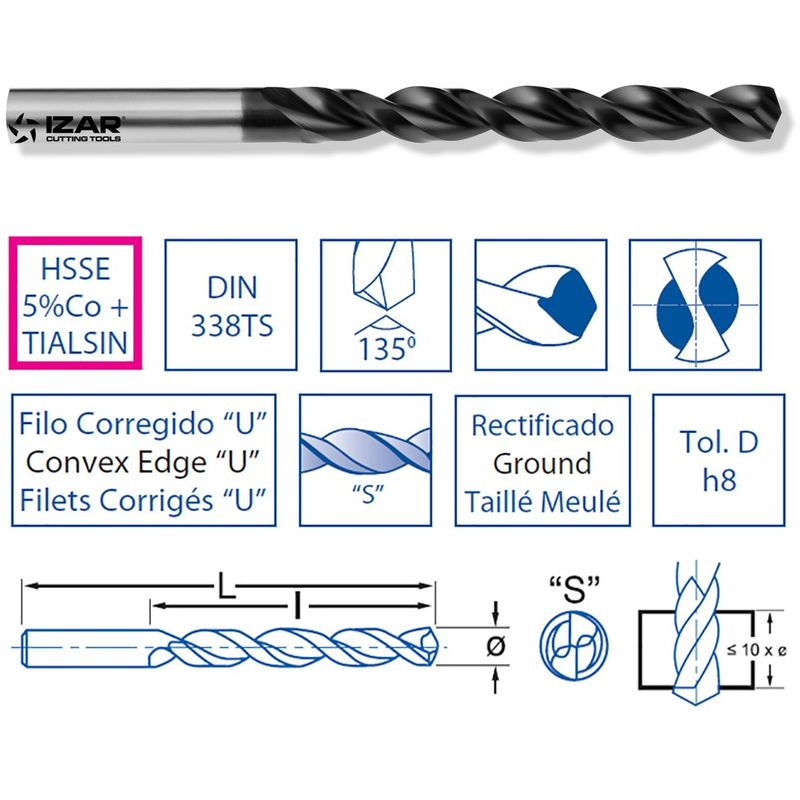 

IZAR 14613 - Broca hsse DIN338ts tialsin 9.50 mm