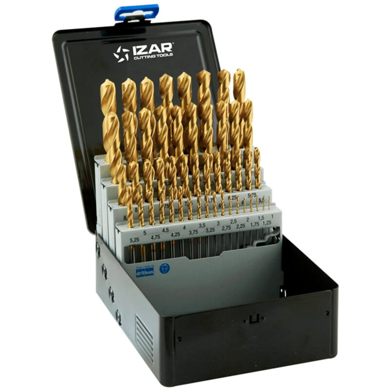 Izar - Juego Brocas DIN338N 49-Uds. - 1409 - 1-13X0,25 hss+tin (1010) - tin