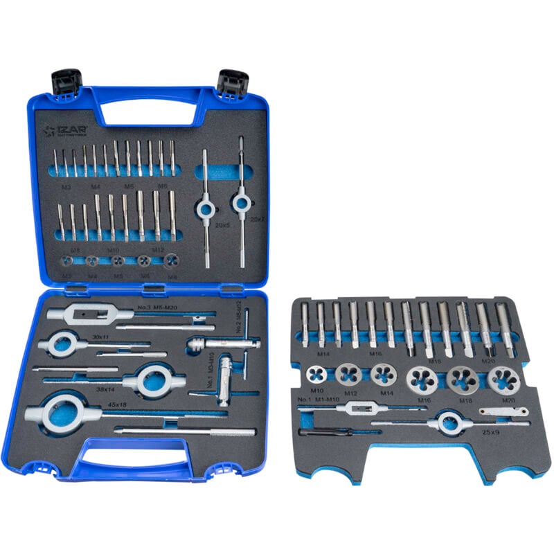 Izar - Juego Machos-Cojinetes Mano - 3406 - M3-M20 + Combi (Mod. 1) 55 Pcs.