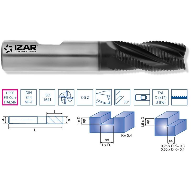 

41788 - Fresa desbaste fino hsse8% DIN844nrf nz tialsin 14.00 mm - Izar