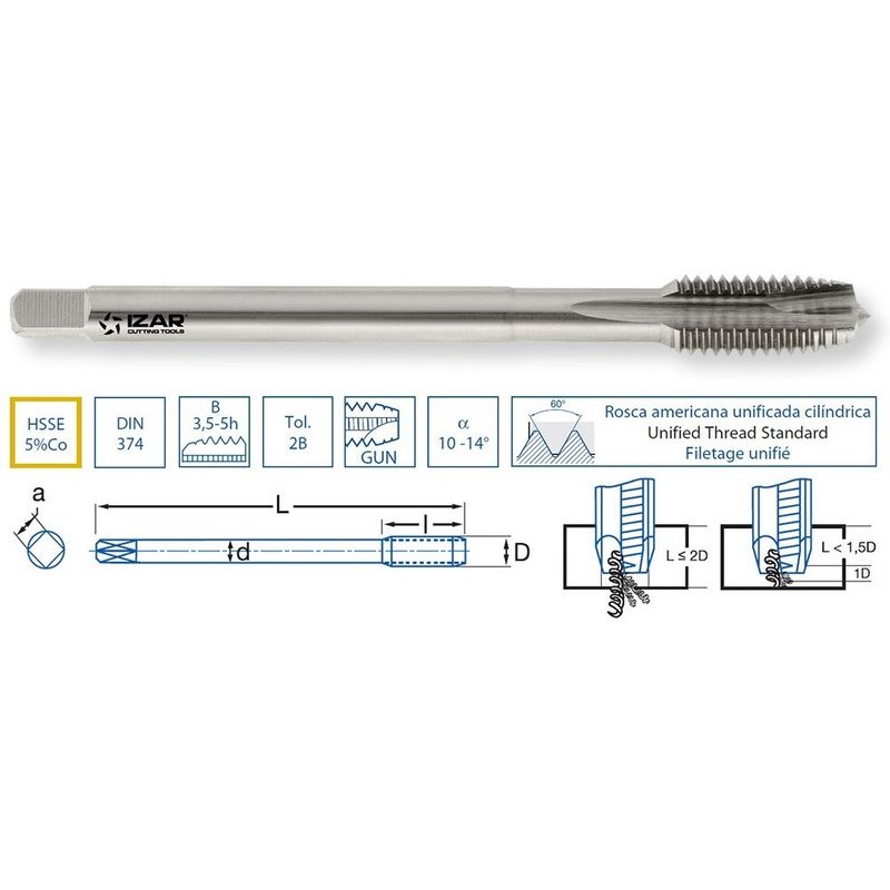 

70470 - Macho maquina recto hsse DIN374 (unf-sae) gun 0.03-04x16 - Izar