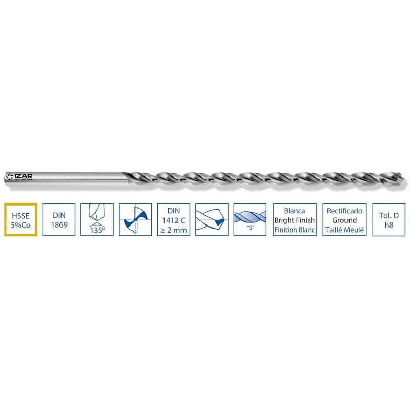 

IZAR 73982 - Broca hsse DIN1869 extra-larga 6.75x290 mm